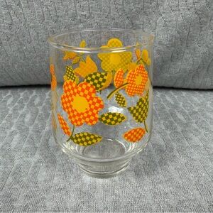 Vintage Floral Juice Glass with Yellow and Orange Design 1970’s